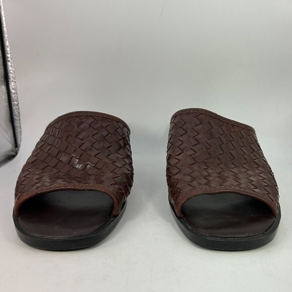 Leather Collection ladies Brown slides chunky 10 Woven Heel Sandal vtg y2k 90s - Picture 9 of 12
